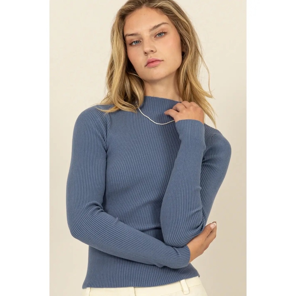 Blue Ribbed Mockneck Sweater NWT